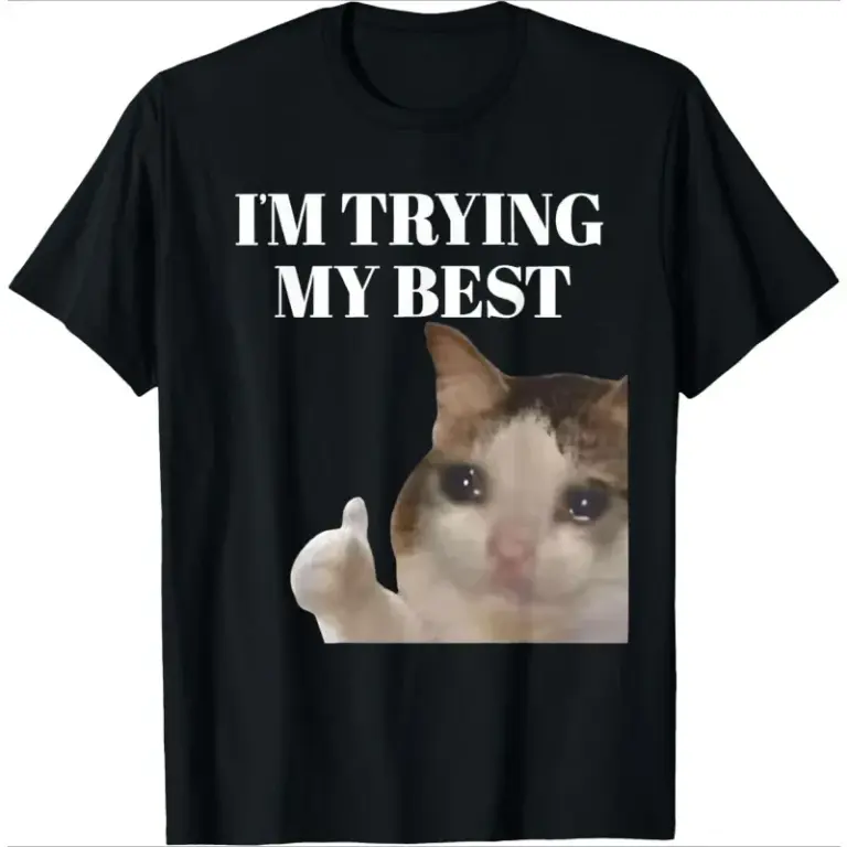 Дамска черна тениска със Sad Cat принт