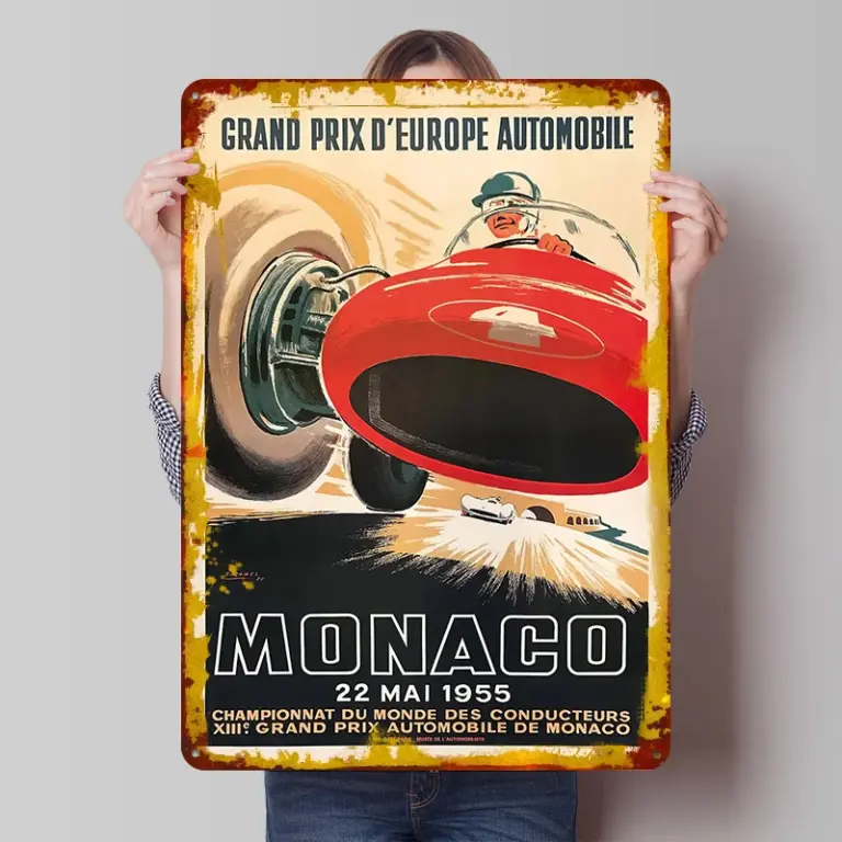 🌍 Monaco Grand Prix: Ретро метален постер за стилна Formula decor стена 🌍 Monaco Grand Prix: Ретро метален постер за стилна Formula decor стена